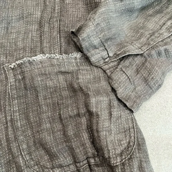 [M]Eileen Fisher Dark Gray Irish Linen LS Fringe Button Duster Cardigan Jacket - Picture 3 of 11